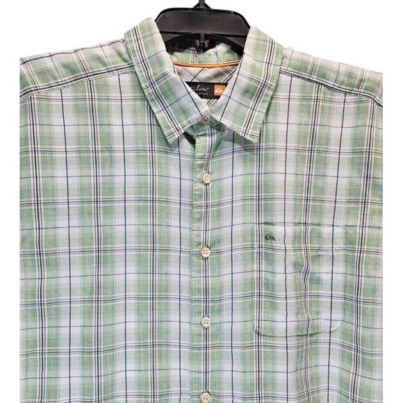 Quiksilver Waterman Shirt Mens Medium Green Button Up Plaid Skater Surfer - Picture 2 of 7